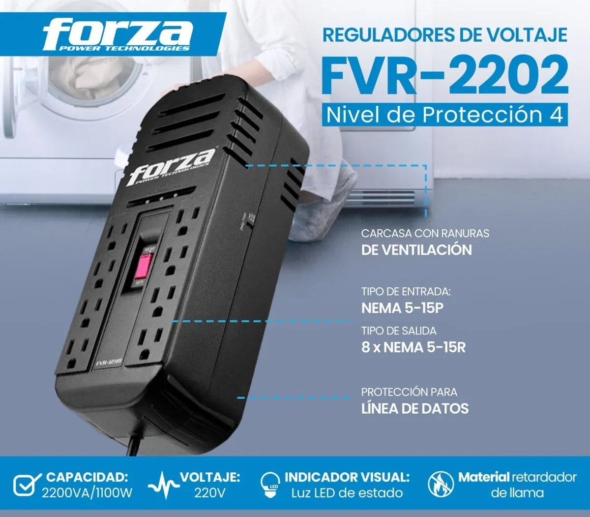ESTABILIZADOR DE VOLTAJE 2200VA/1100W 220V - Tl Solutions Perú