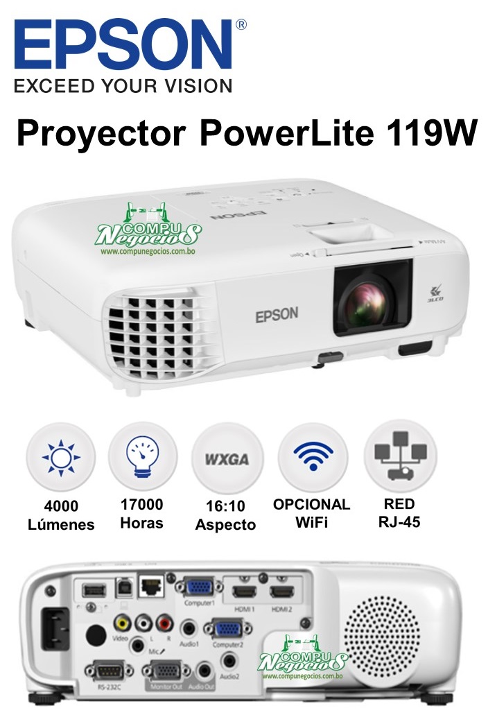 V11HA03020, Proyector Epson PowerLite 118 3LCD XGA con Dial HDMI, Proyectores para Salas de Clases, Proyectores, Para el trabajo