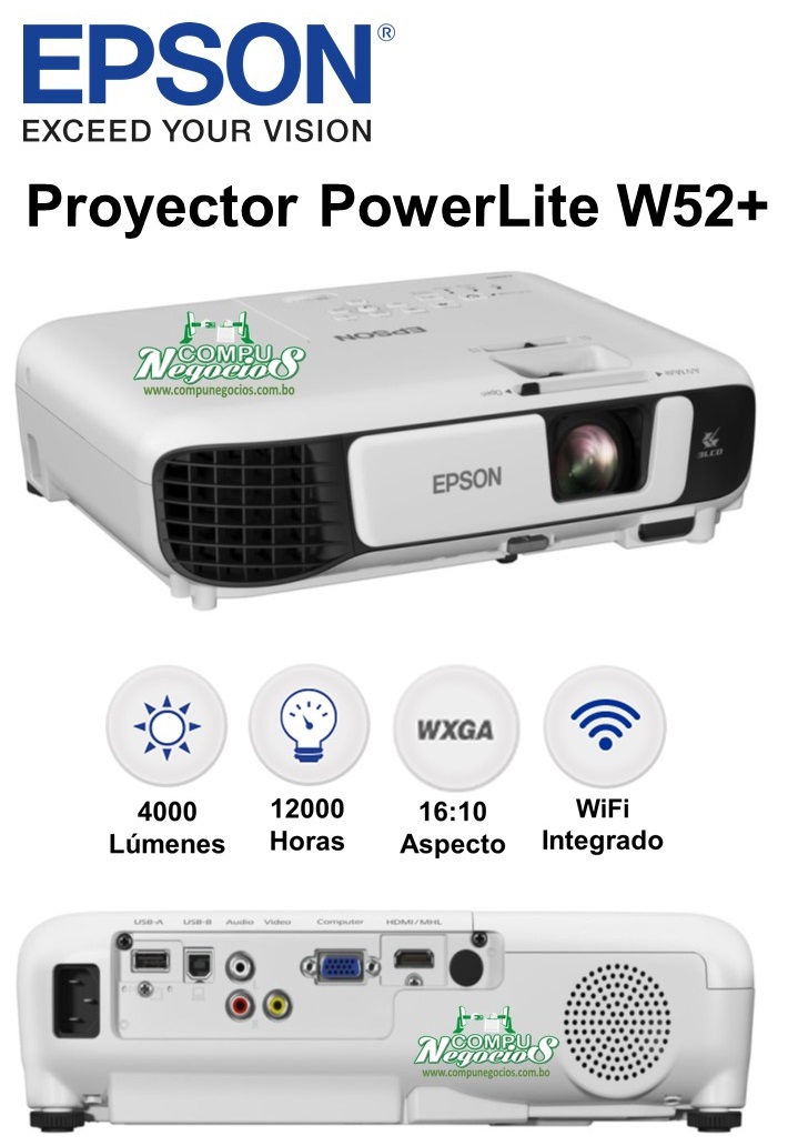 Proyector Epson PowerLite W52+ inalámbrico 